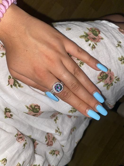 Inel argint cu piatra semipretioasa, topaz si zirconiu, marime mare