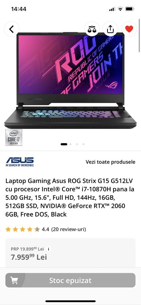 Laptop gaming Asus Rog Strix - achizitie emag ca nou! Ieftin
