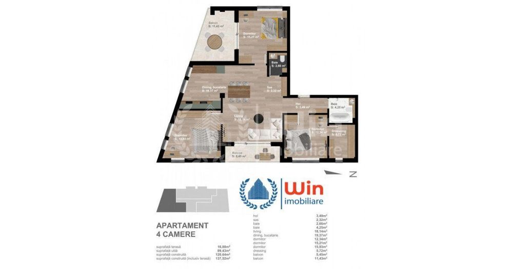 Apartament 4 camere | 99mp util | Bloc nou | Zona Primaria Someseni