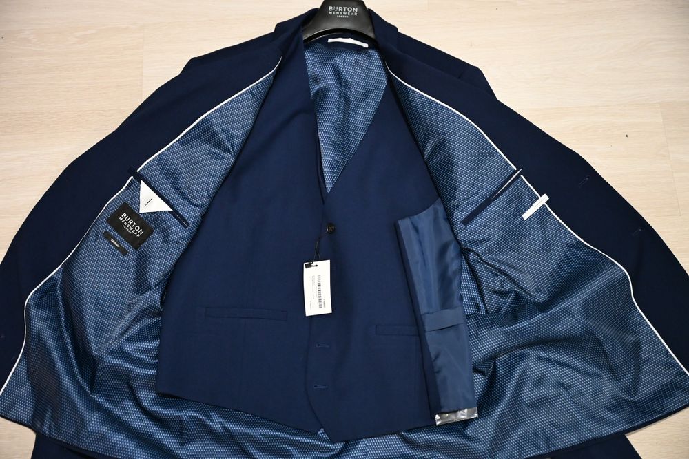 Sacou cu vestă Burton Menswear London 56 albastru nou