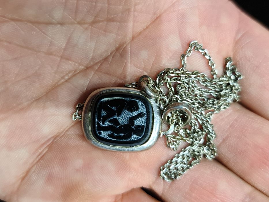 N Superb lant pandantiv argint 925 Germania,zodia gemeni,sticla topita