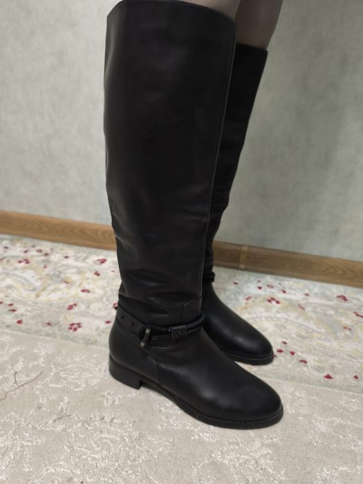 Кожаные длинные чёрные сапоги, Турция