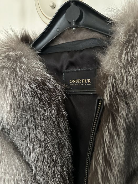 Haină din blană naturală de vulpe gri