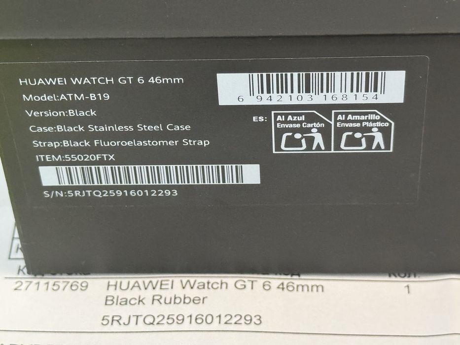 ЧИСТО НОВ 46mm Huawei Watch GT 6 Yettel Гаранция 2027 г. Black GT6