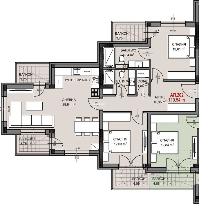 Тристаен апартамент в кв. Витоша