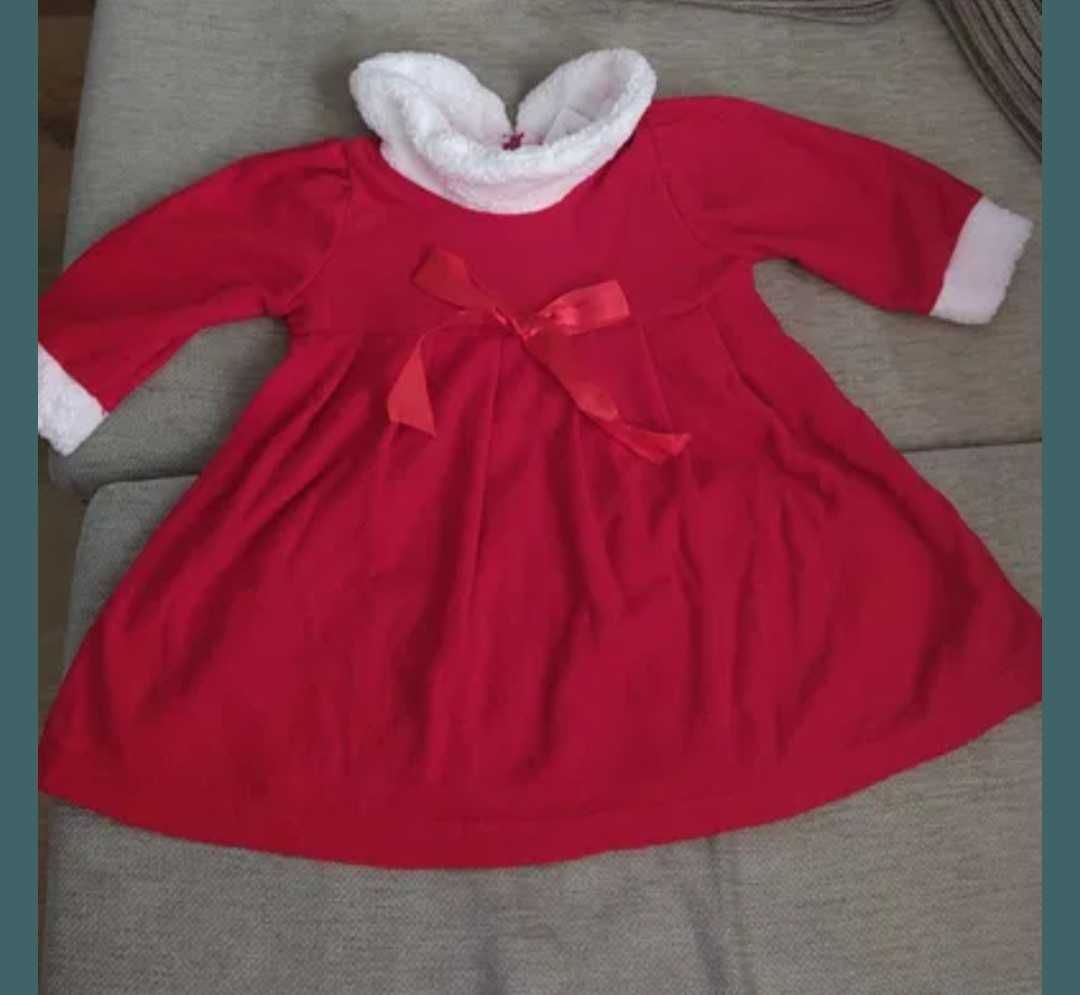 Червена бебешка рокля от плътна материя за момиченца до 80 см