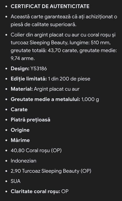 Ediție limitata argint placat cu aur cu certificat  100