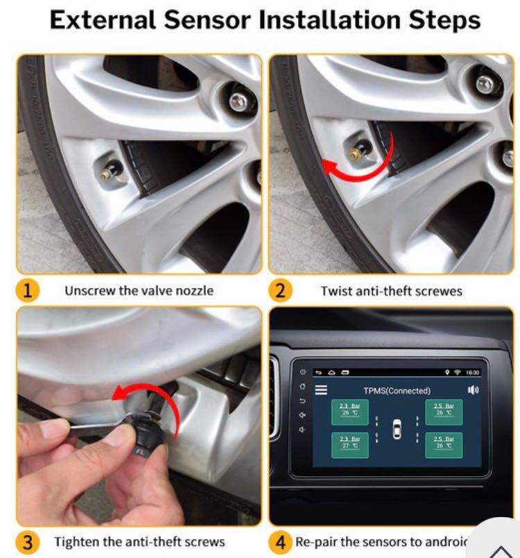 TPMS Android Андроид Датчици Мониторинг Наблюдение на Гумите Капачки