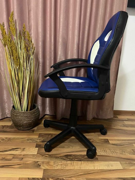 Scaun piele pentru birou, gaming, albastru-alb