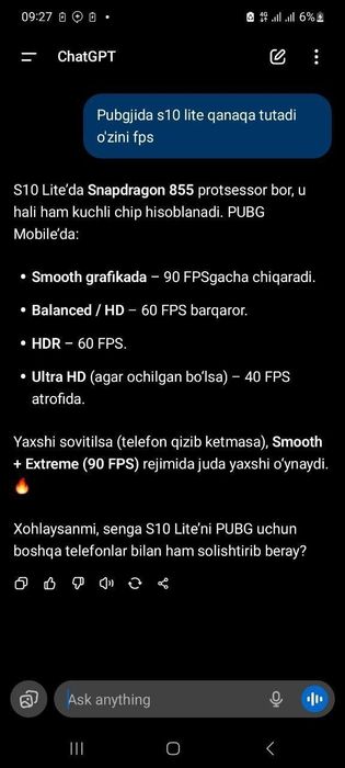 Samsung S10 Lite  6/128 сотилади 115$. Обмен бор.