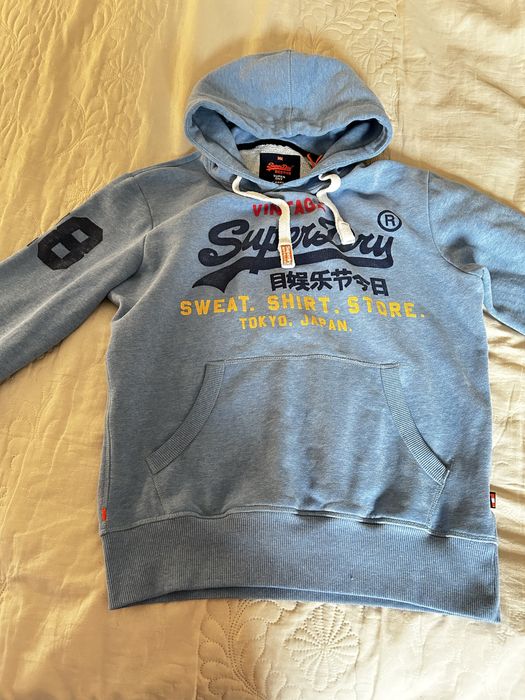 SuperDry Суичър, р.М анорак, синя мъжка горница с качулка, спортен топ