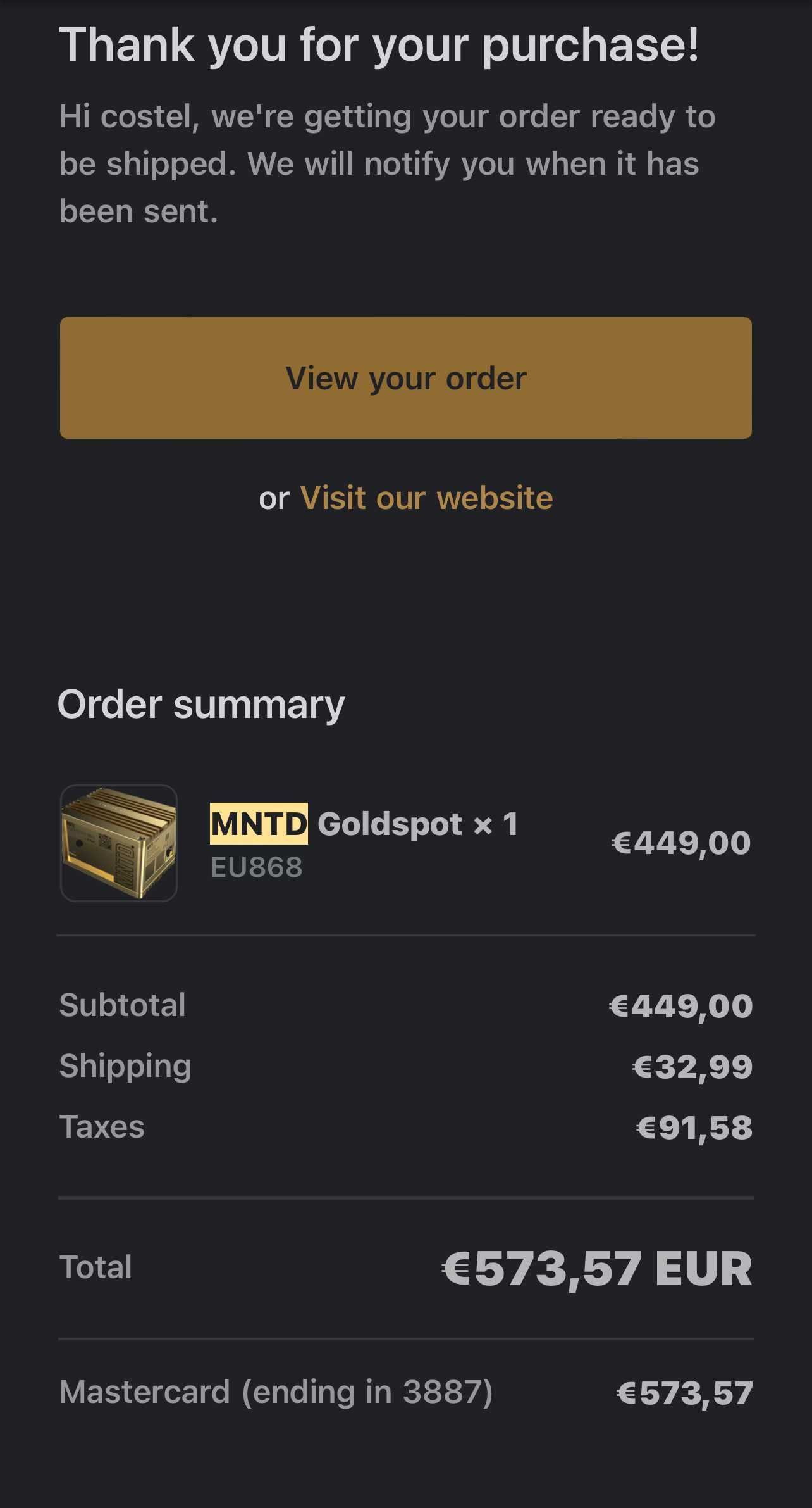 Miner Helium RAK Wireless MNTD Goldspot IoT LoRa Hotspot 8GB RAM