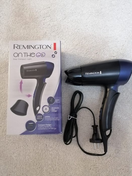 Uscator de par, Remington, Portabil, 1400 W, Pliabil, 2 setari, Negru/