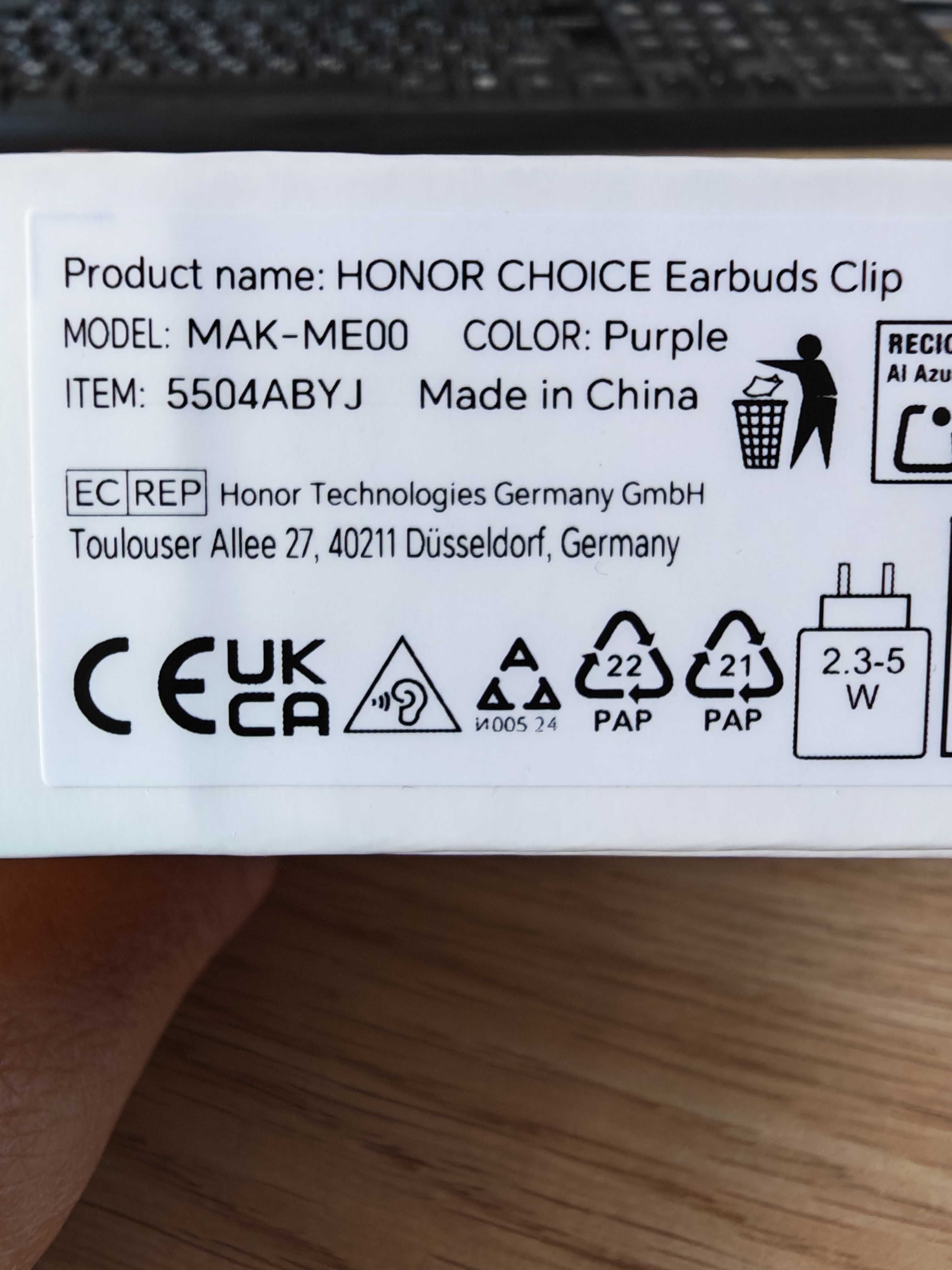 Слушалки Honor Choice Earbuds Clip Purple чисто нови