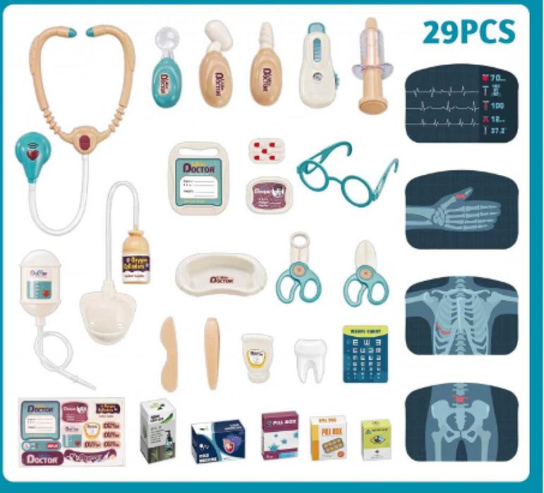 Лекарски комплект за игра  с количка, 29 аксесоара и ЕКГ монитор