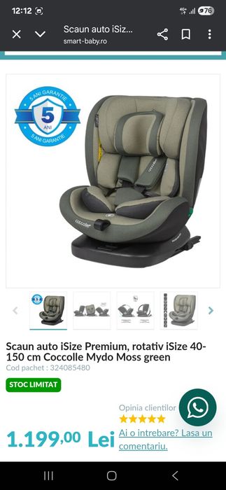 Scaun auto cocolle mydo moss green