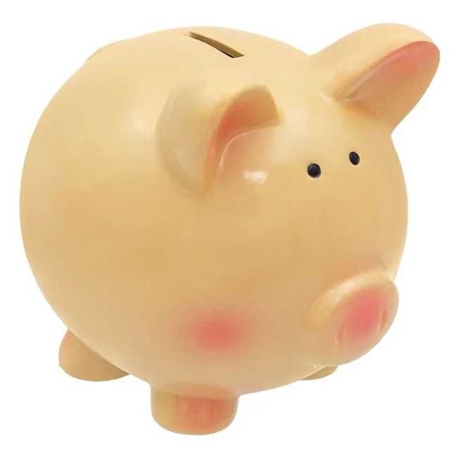 Касичка керамично прасенце в цвят сьомга розово, с размери 17x15x17см.