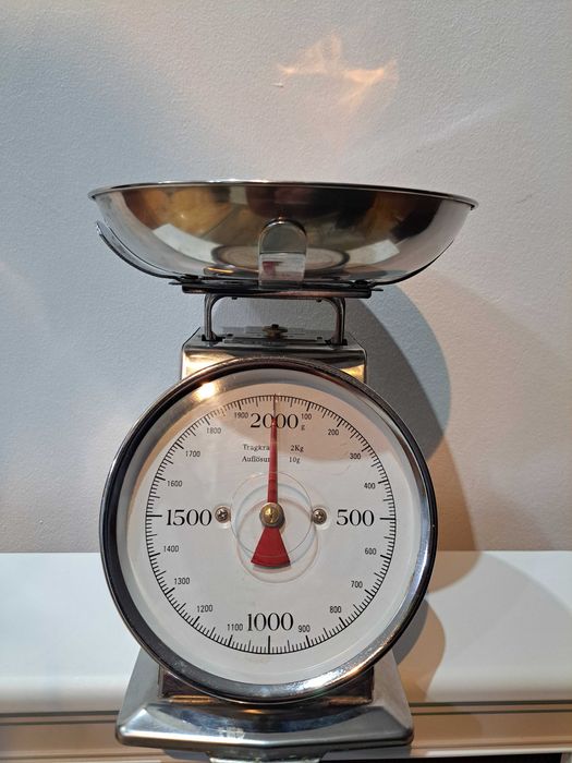 Cantar de bucatarie, mecanic, cu bol din otel inoxidabil. Vintage.