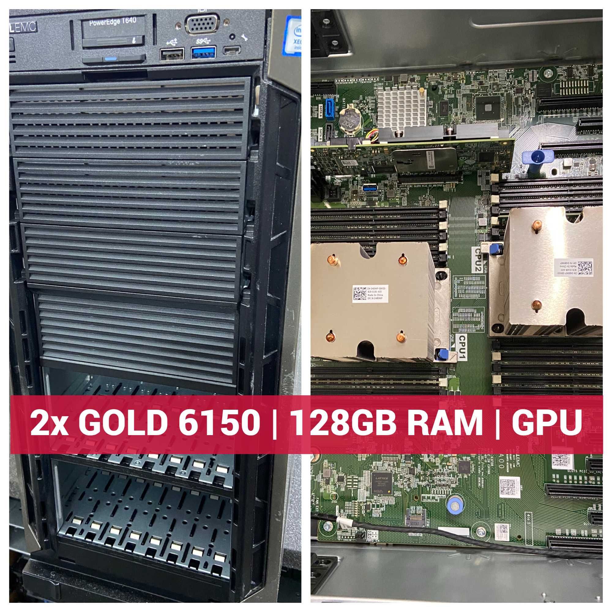 Dell T640 2*Xeon Gold 6150 36c/72t, 128GB DDR4, GPU, RAID сървър ML AI