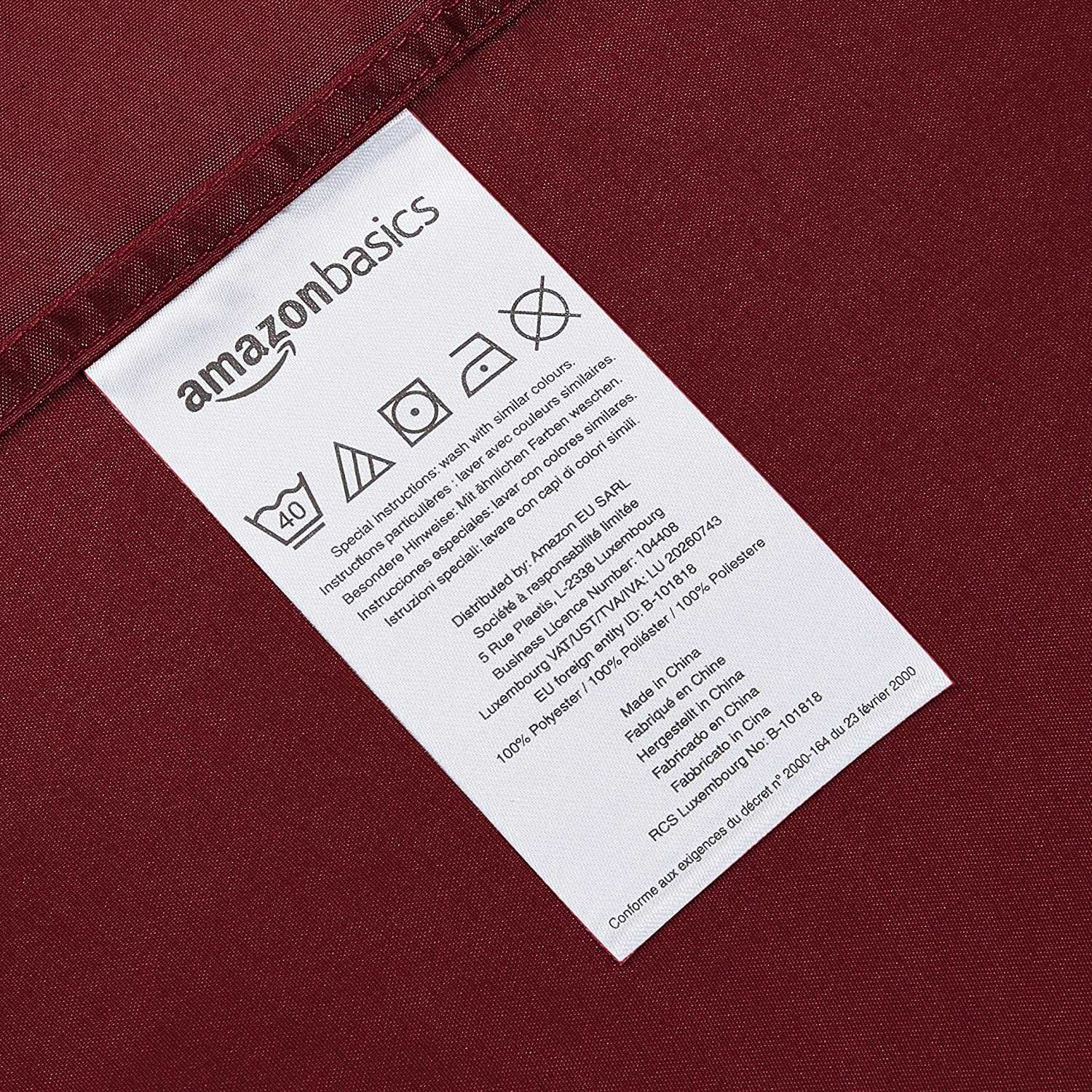 Долен чаршаф с ръб от микрофибър AmazonBasics, бордо, 135x190x30 cm