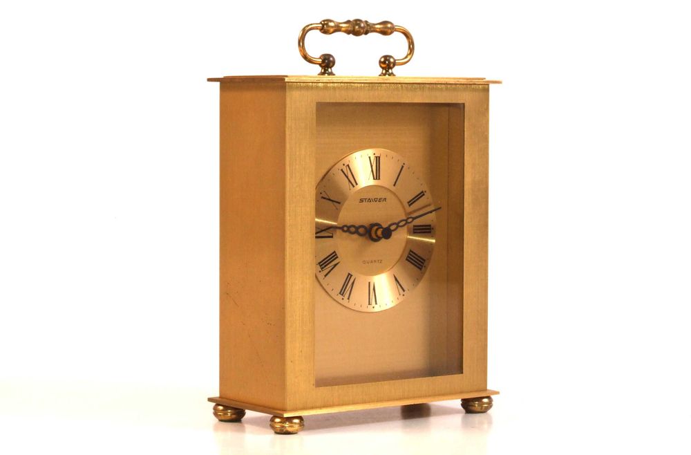 Ceas de birou STAIGER: bronz, geam cristal, Made in Germany, IMPECABIL