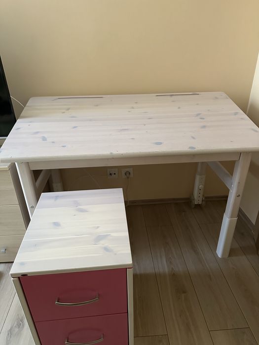 Birou lemn natural fleximo + dulap fleximo cu 2 sertare