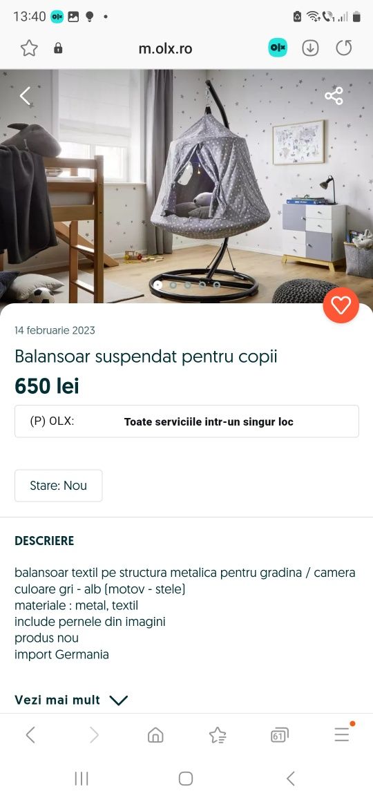 Balansoar suspendat pt copii