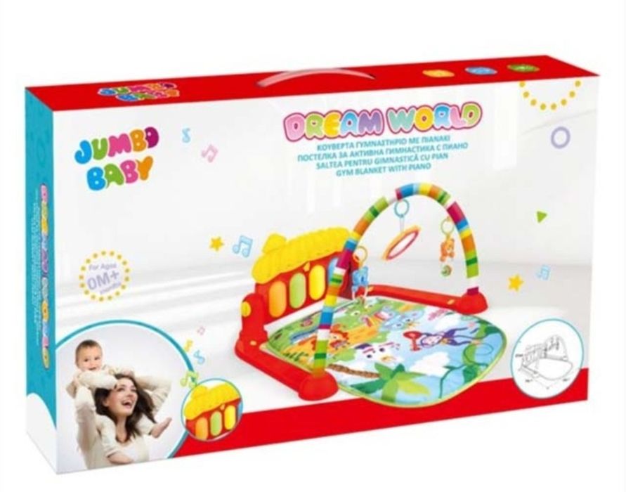 Активна гимнастика с пиано, дрънкалки и огледало Jumbo Baby, 75x60x42