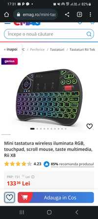 Mini tastatura wireless iluminata RGB, touchpad, scroll mouse (sigilat