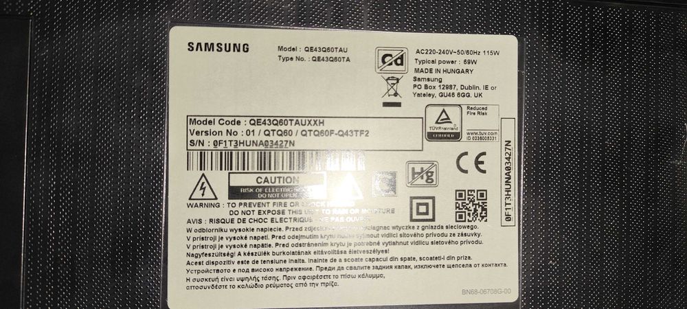 tv samsung QLED 43" model QE43Q60TAUXXH - ecran defect