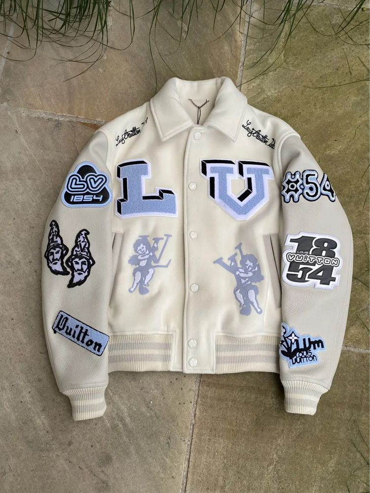Louis Vuitton Multi-Patches Mixed Leather Varsity Blouson Milky White