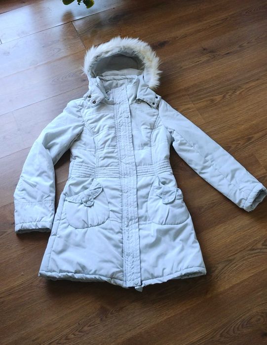 Страхотно дълго зимно яке, бледо синьо, размер ХС-С, отлично