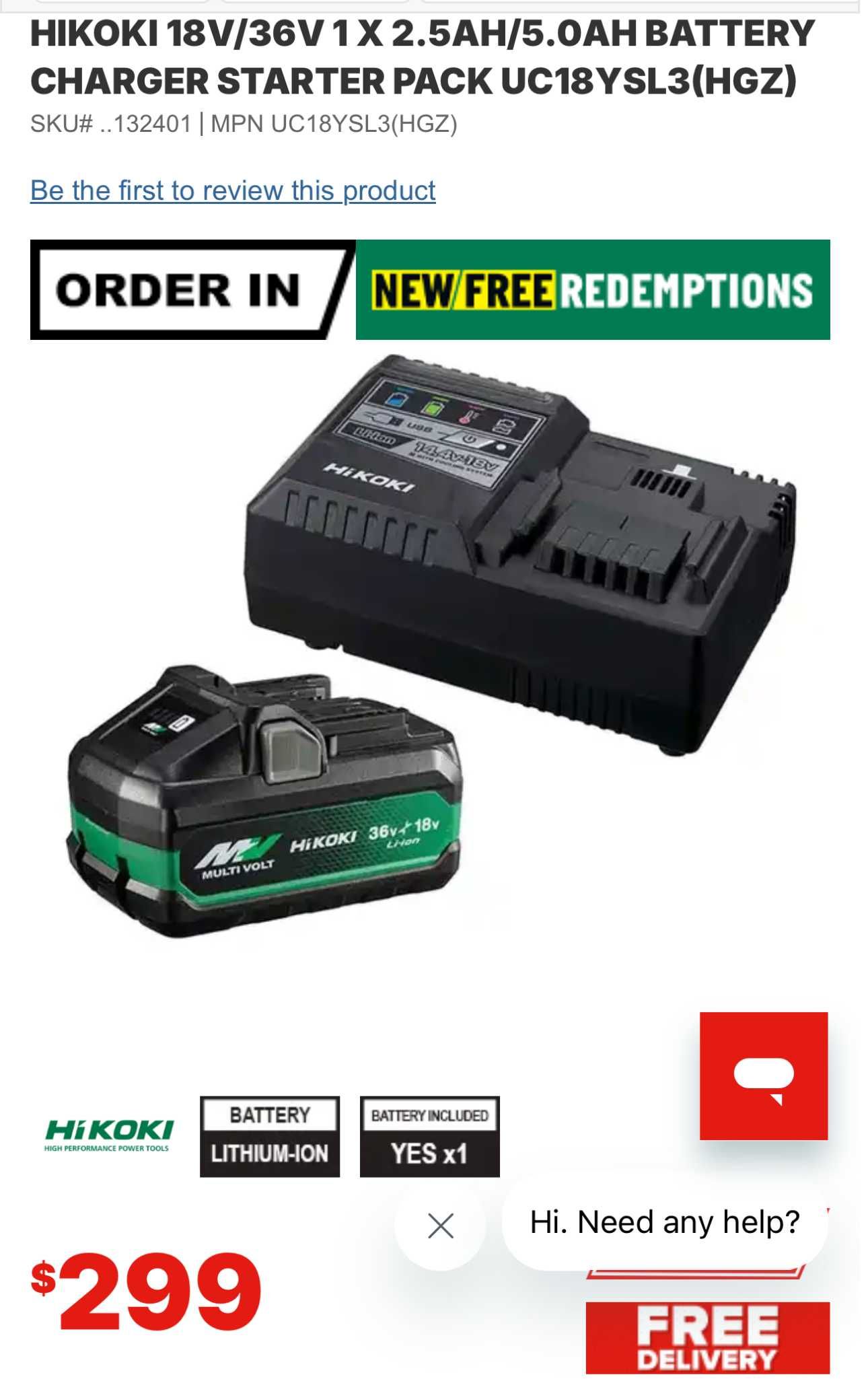 HiKoki / Hitachi - Зарядно устройство и батерия 36/18V 2.5/5.0Ah