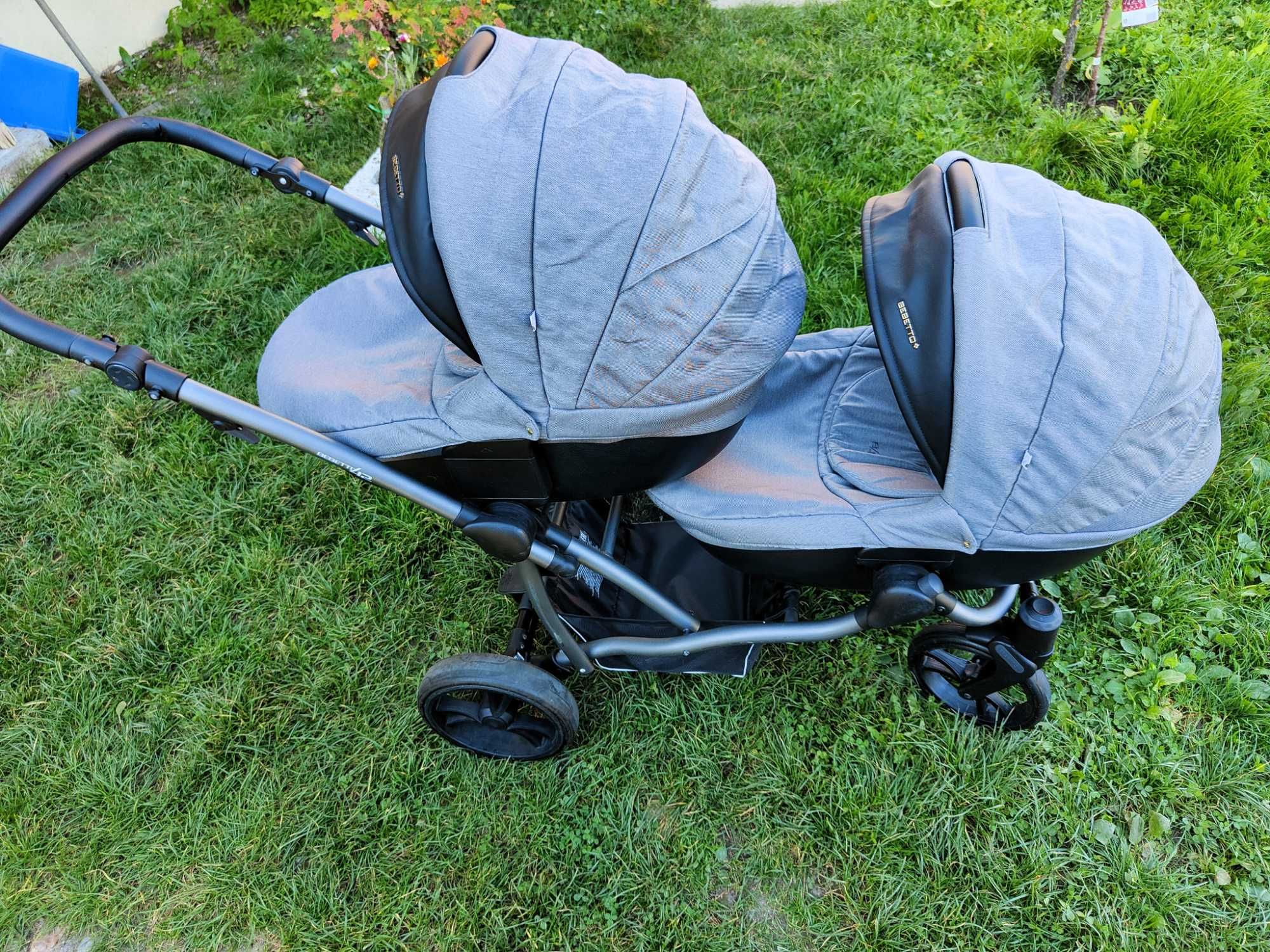 Carucior 2in1 pentru gemeni Bebetto 42 PRO Ultra-pliabil Ca nou!