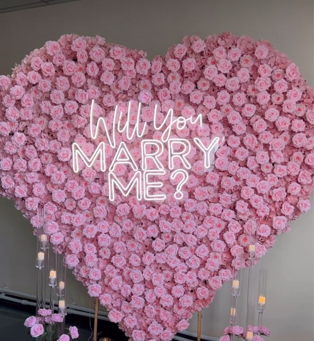 Каркас сердце, цветы для каркаса, неоновая надпись, буквы Анашым