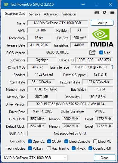 placa video Gigabyte GTX 1060 Windforce 3Gb 192 bits