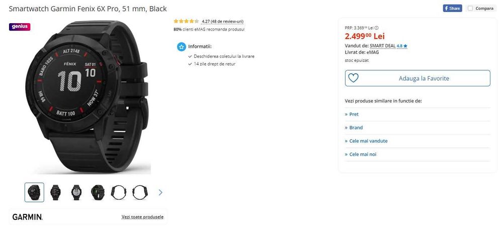 Smartwatch Garmin Fenix 6X Pro, 51 mm,Black