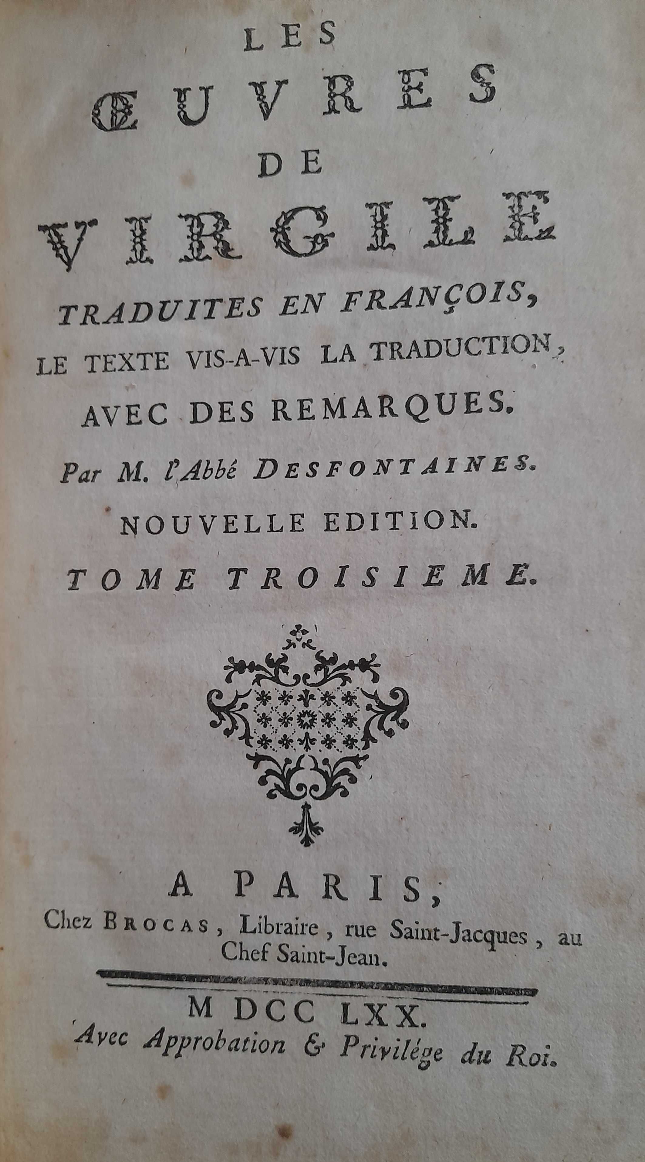 Les oeuvres de Virgil en latin et en francois, 1769.