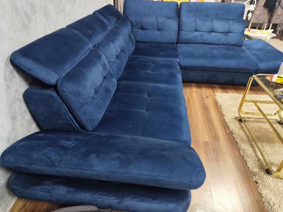 Colțar catifea bleu extensibil