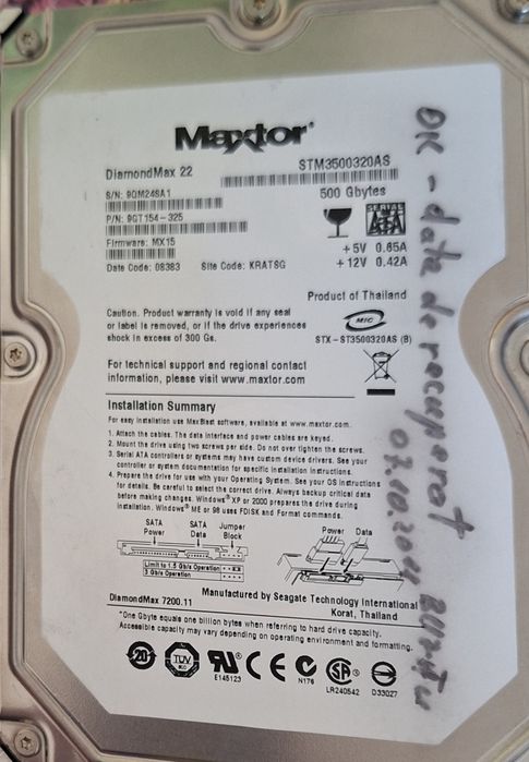 Maxtor HDD 500 Gbytes  diamondmax 22
