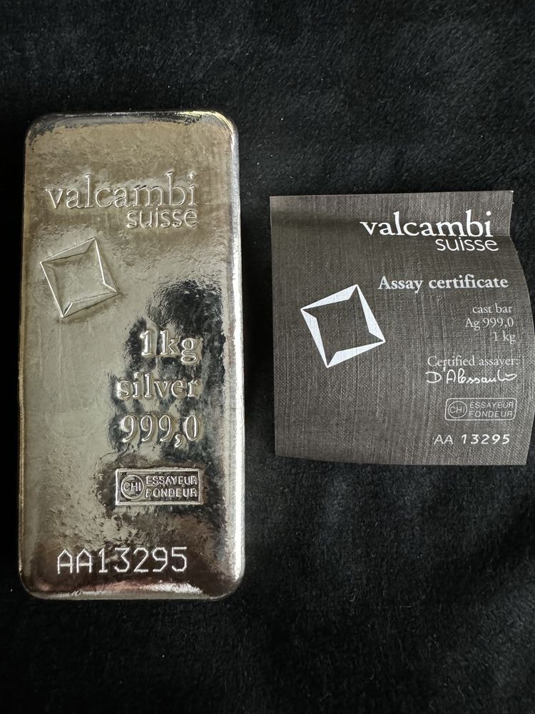 Сребърно кюлче 1кг Valcambi 1kg silver 999