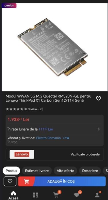 SUPER PRET ! Modul WWAN 5G M.2 Quectel RM520N-GL - Carbon Gen12/T14 Ge