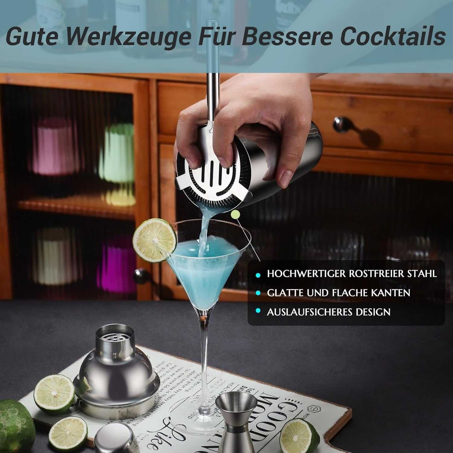 Set Barman Inox bauturi, 12 piese + baza Bambus, REDUS de la 200RON