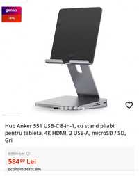 Anker 551 USB-C Hub 8-in-1 4K 60Hz Tablet Stand (opțiune încărcător)