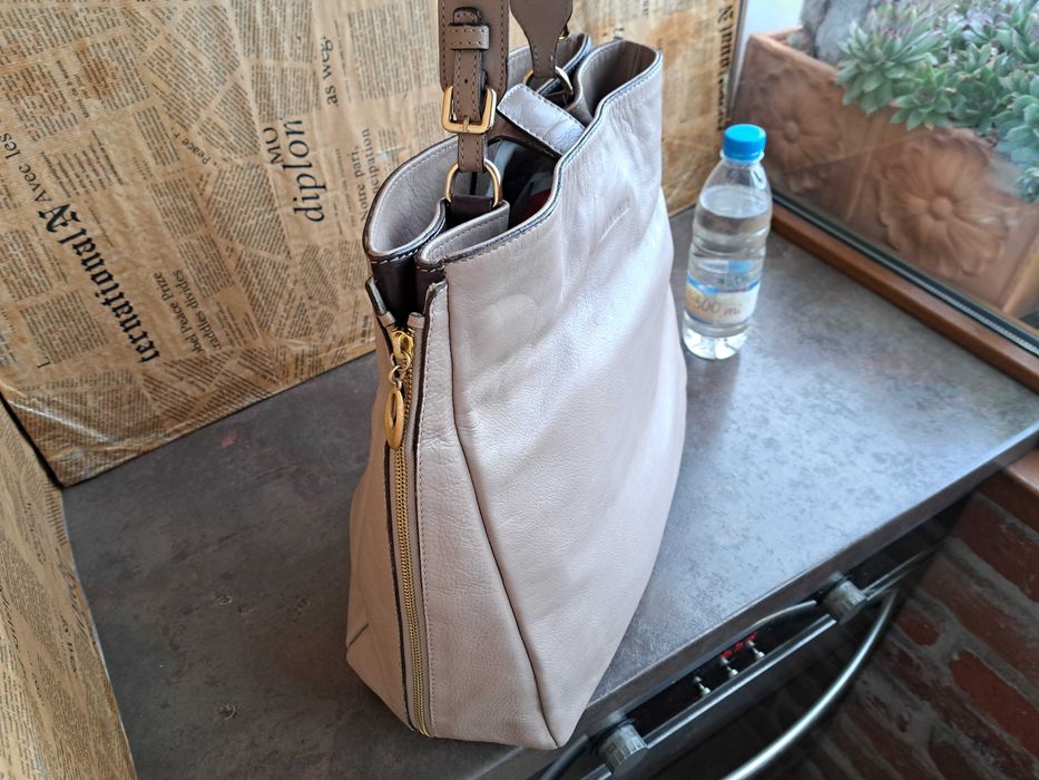 дамска чанта,Jil Sander,бежова,кожена торба-естествена кожа