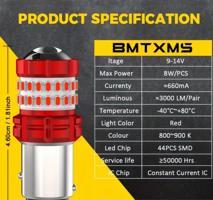 Led P21/4w lumina rosie, set 2buc