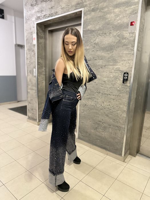 Сет дънки и дънково яке с камъни