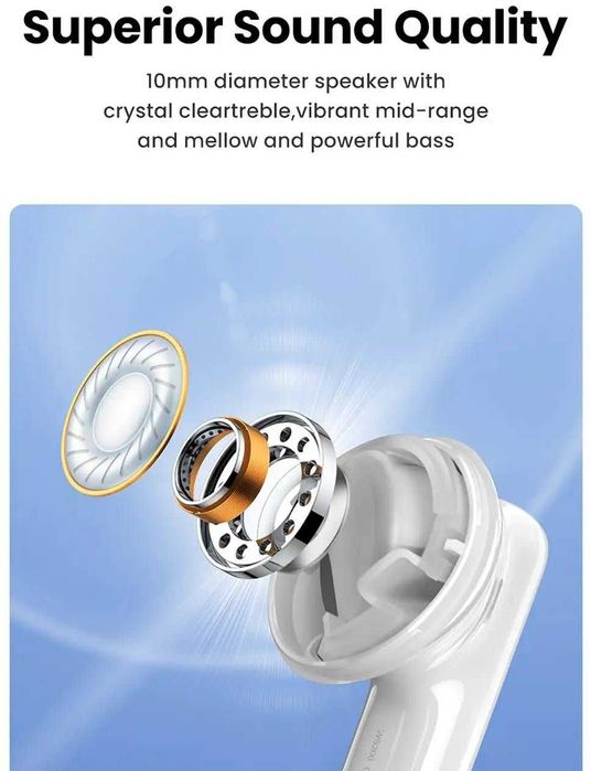 Безжични слушалки Ugreen - WS200 HiTune T6, TWS, ANC, бели