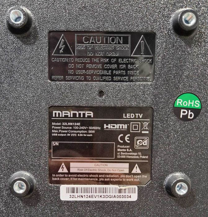 TV Led Televizor Manta 32LHN124E, port USB si HDMI cu telecomanda