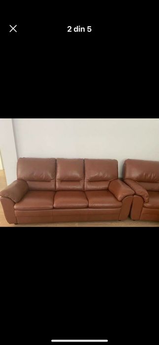 Canapea extensibilă si fotoliu Mandy,  piele, stare excelentă